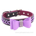 co-friendly colorful rhinestone bowtie leather dog collar